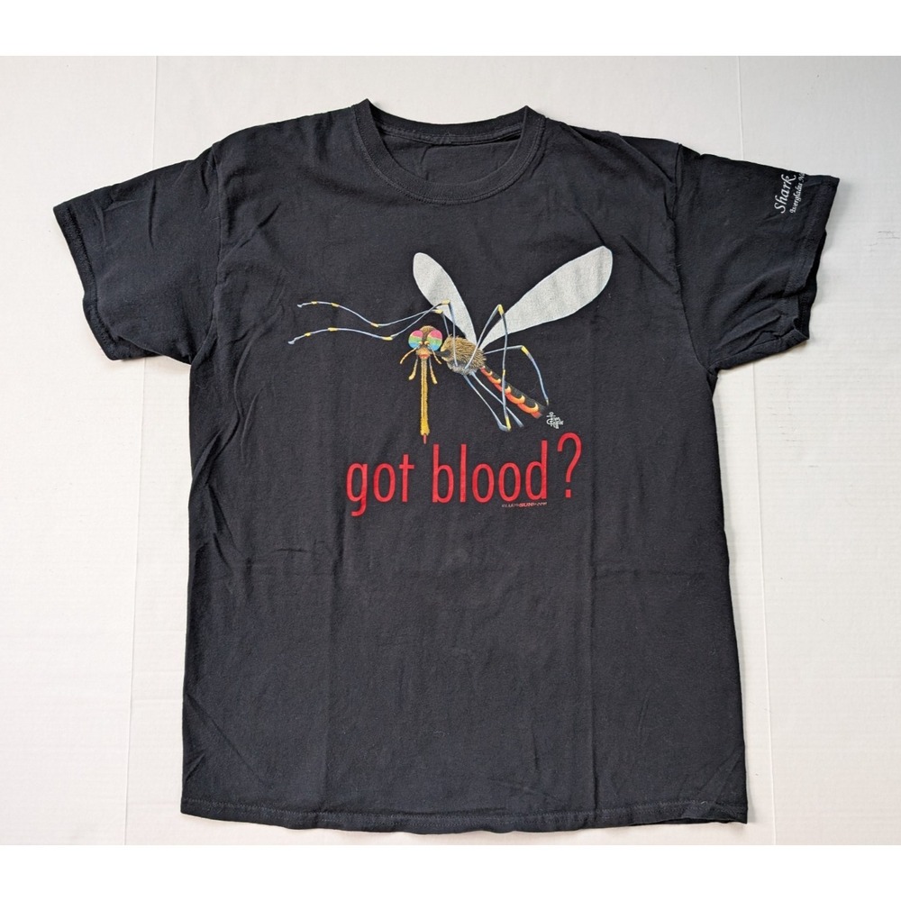 Vintage Got‎ Blood? Mosquito Shirt Mens Large Black Tom Griffin Earth Sun Moon
